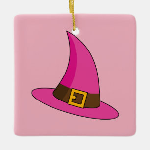 Pink Witch Hat Ceramic Ornament