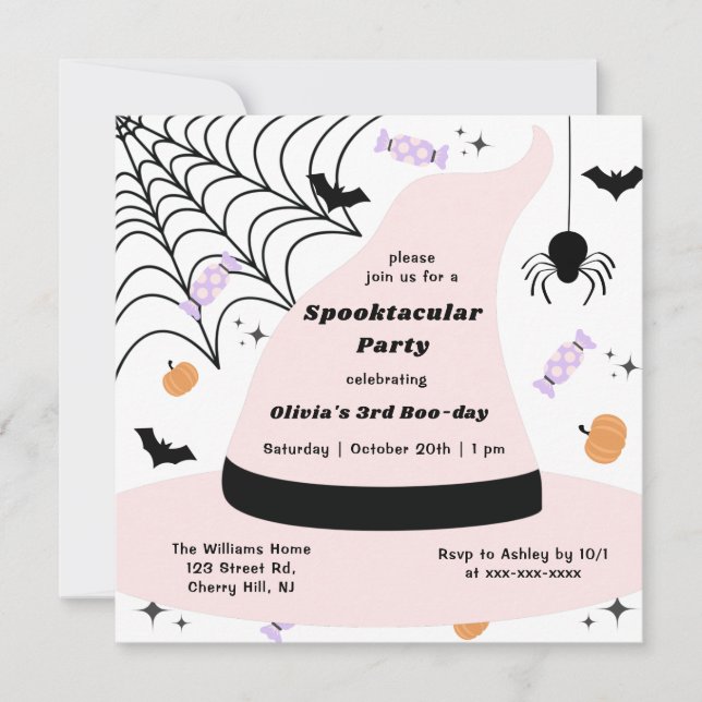 Pink Witch Hat Halloween Any Year Birthday  Invitation (Front)
