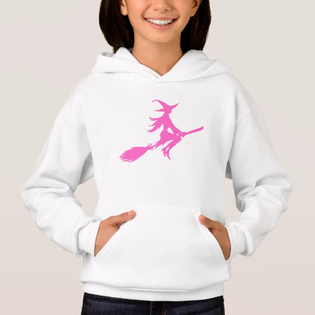Pink Witch on a Broom T-Shirt – Magical & Fun  (Front)