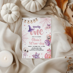 Pink Witch Spooky One 1st Birthday Invite
