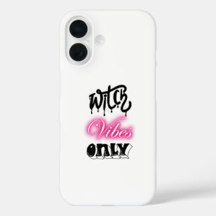 pink witch vibes only halloween typography woman iPhone 16 case