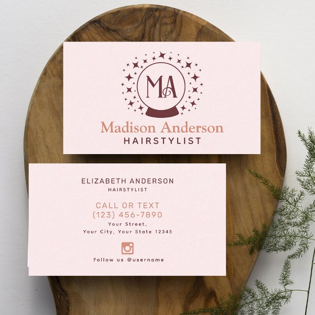 Pink Witchy Monogram Hairstylist Business Card (Creator Uploaded)