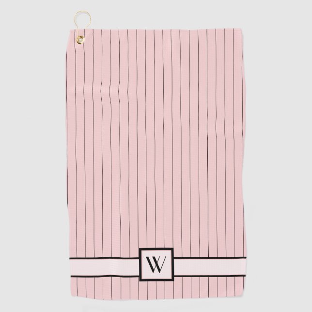 Pink with Black Pinstripes Golf Towel (Front)