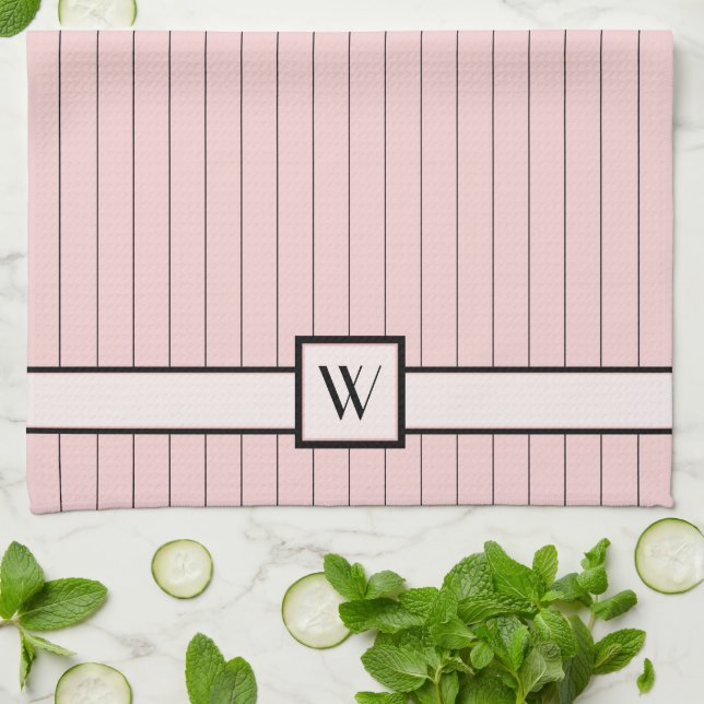 Pink with Black Pinstripes Kitchen Towel (Folded)