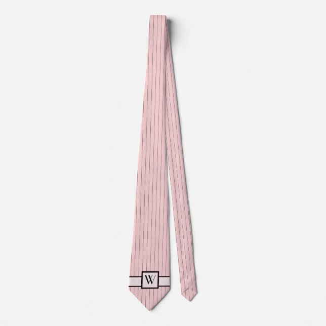 Pink with Black Pinstripes Men's Neck Tie (Front)