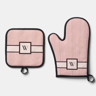 Pink with Black Pinstripes Oven Mitt & Pot Holder Set