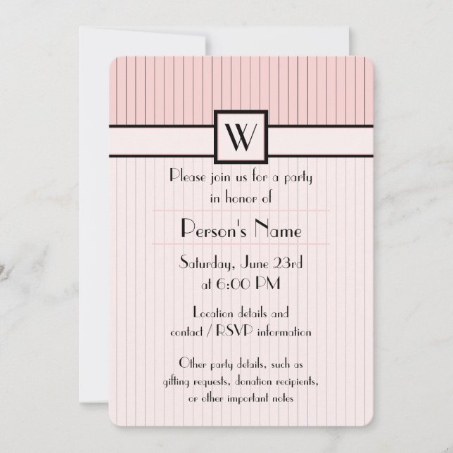 Pink with Black Pinstripes Party Invitation (Front)