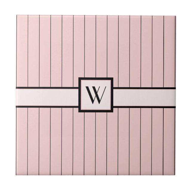 Pink with Black Pinstripes Tile (Front)