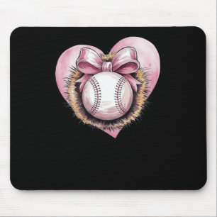 Pink With Bow And Heart – Cute Softball Aesthetic  Mouse Pad