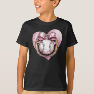 Pink With Bow And Heart – Cute Softball Aesthetic T-Shirt