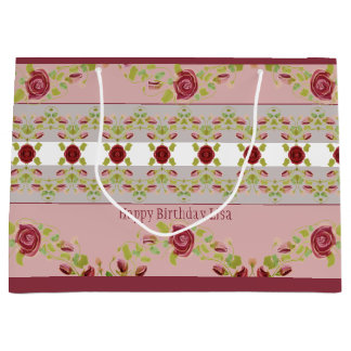 Pink With Burgundy Floral Large Gift Bag