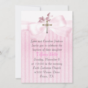 Pink with Cross Girl's Baptism Invitation