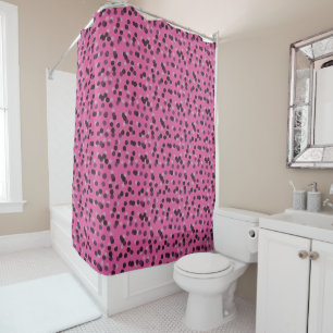 pink with eggplant and purple dots shower curtain