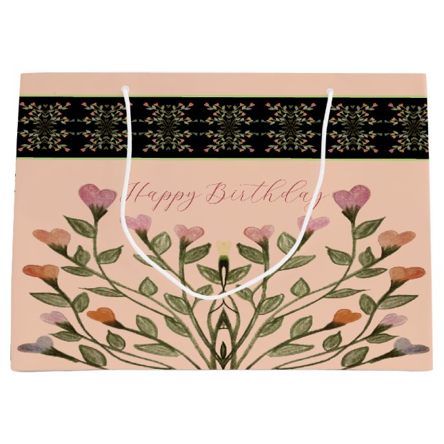 Pink With Elegant Floral Large Gift Bag (Front)