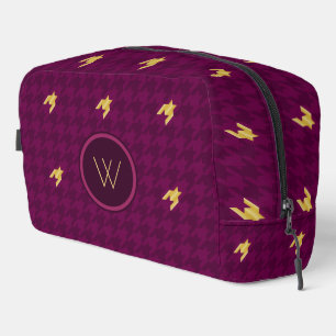 Pink with Gold Accent Houndstooth Dopp Kit