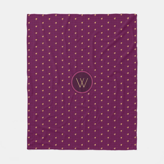 Pink with Gold Accent Houndstooth Fleece Blanket (Front)