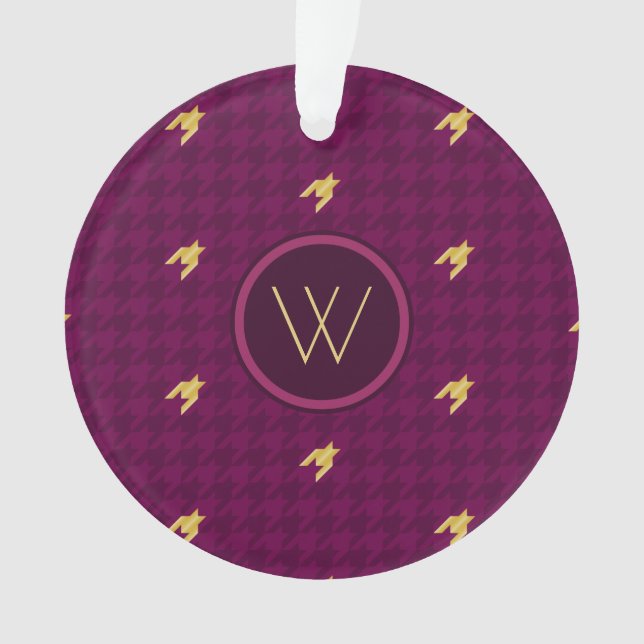 Pink with Gold Accent Houndstooth Ornament (Front)