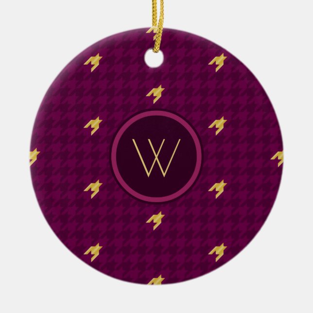 Pink with Gold Accent Houndstooth Ornament (Front)