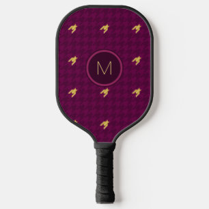 Pink with Gold Accent Houndstooth Pickleball Paddle