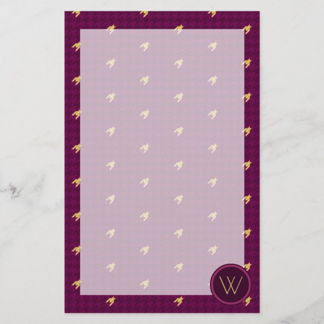 Pink with Gold Accent Houndstooth Stationery (Front)
