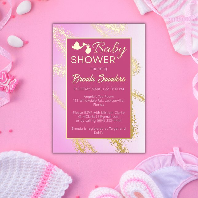 Pink with Gold Foil Baby Shower Invite (Creator Uploaded)