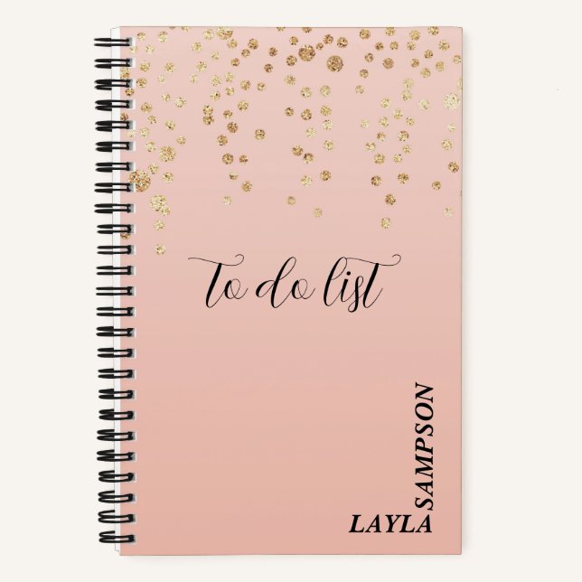 Pink With Gold Glitter Personalised To Do List Notebook (Front)