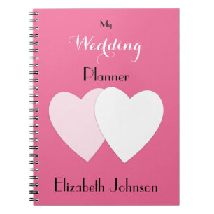 Pink with hearts and name Wedding Notebook