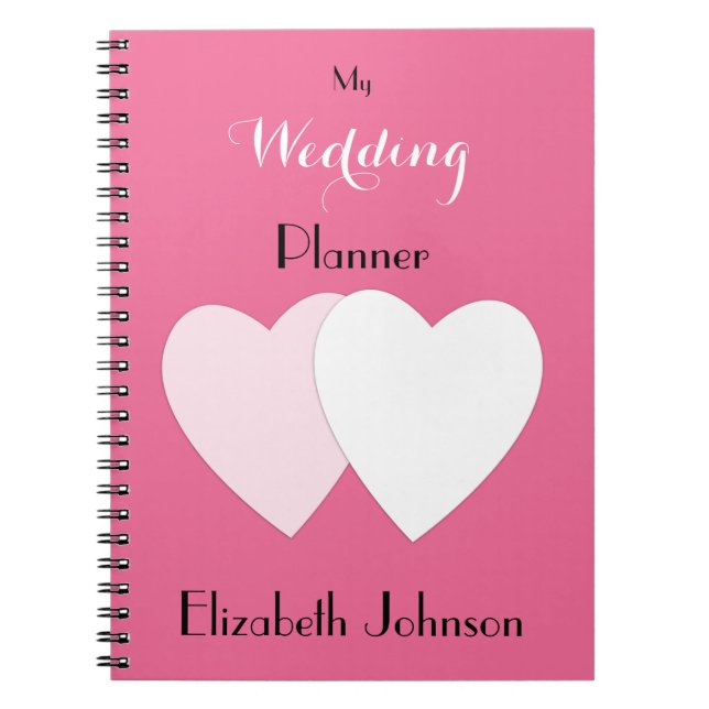 Pink with hearts and name Wedding Notebook (Front)