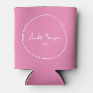 Pink with Name in Drawn Circle Can Cooler