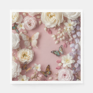 Pink with peonies and butterflies napkin