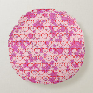 Pink with red hearts round cushion