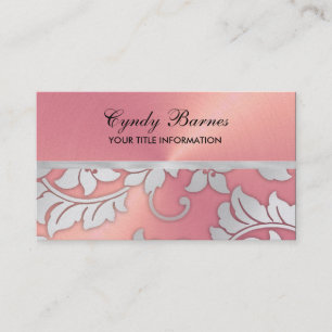 Pink with Silver Damask Business Card