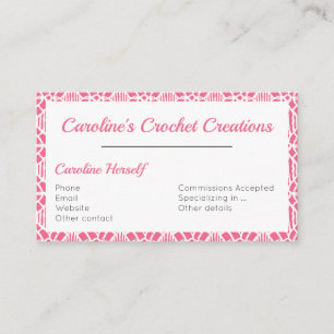 Pink With White Crochet Lace Pattern Business Card