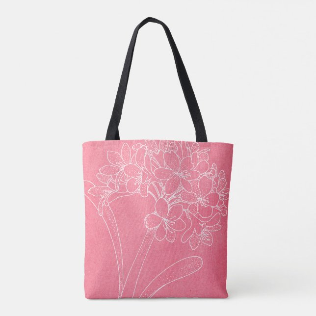 Pink with White Hydrangea Outline Tote Bag (Back)