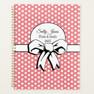 Pink with White Polka Dots and Bow Personalised Planner