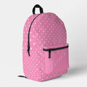 Pink with White Polka Dots Personalised Printed Backpack