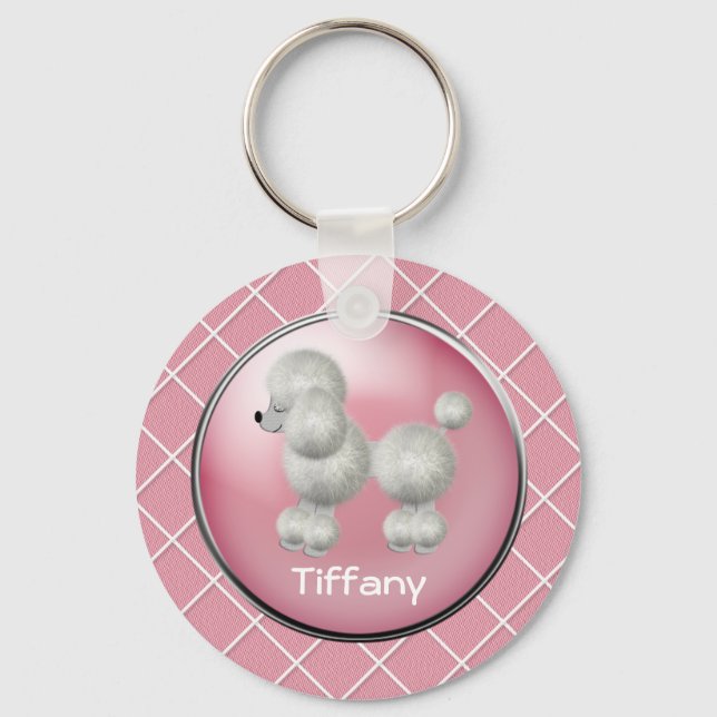 Pink With White Poodle Key Chain (Front)