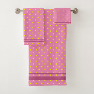 Pink With Yellow Polka Dots And Pink Stripes Bath Towel Set