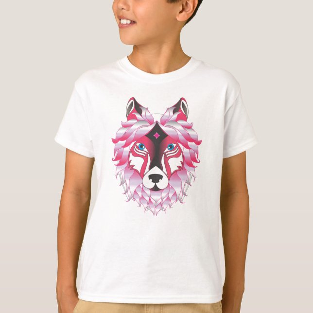 Pink Wolf Head Artwork  T-Shirt (Front)