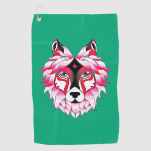 Pink Wolf Head Polygon Design-24531 Golf Towel