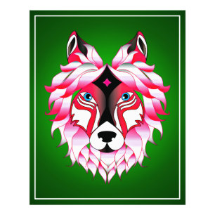 Pink Wolf Head Polygon Design-24531 Photo Print