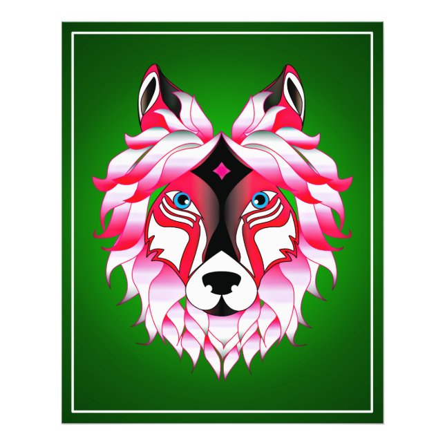 Pink Wolf Head Polygon Design-24531 Photo Print (Front)