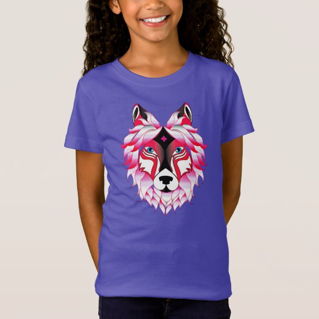 Pink Wolf Head Polygon Design-24531 T-Shirt (Front)