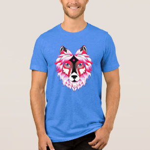 Pink Wolf Head Polygon Design-24531 Tri-Blend Shirt