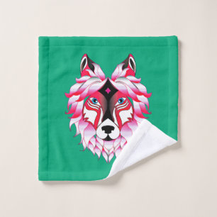 Pink Wolf Head Polygon Design-24531 Wash Cloth