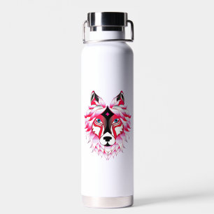 Pink Wolf Head Polygon Design-24531 Water Bottle