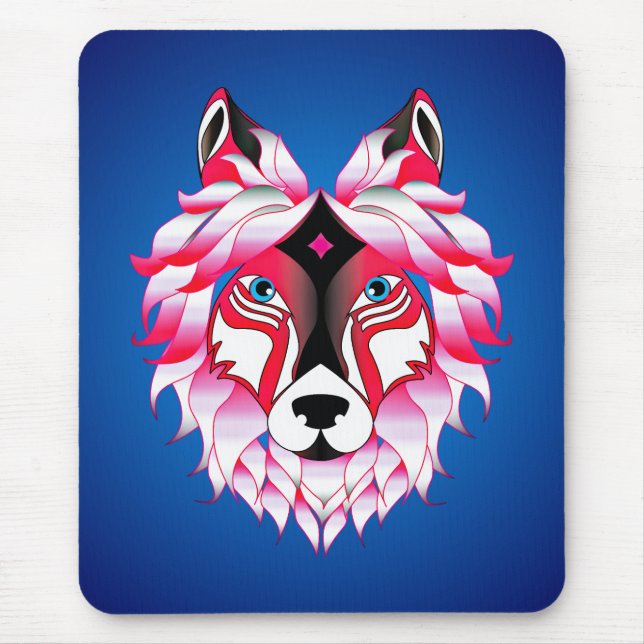 Pink Wolf Head Polygon Design-24631 Mouse Pad (Front)