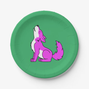 Pink Wolf Pup Howling Paper Plate