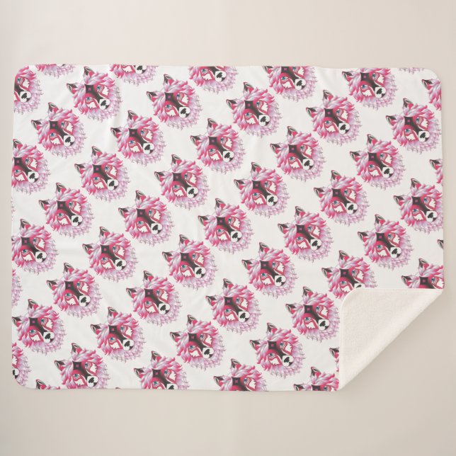 Pink Wolves Sherpa Blanket (Front (Horizontal))
