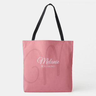 Pink woman initial & name stylish tote bag